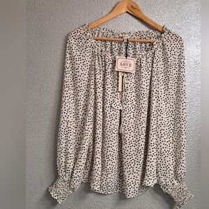 NWT Max Studio Black & White Tie Blouse   Size L